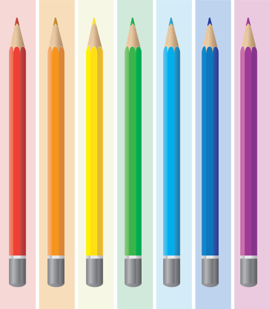 一套彩色铅笔彩虹色图片下载