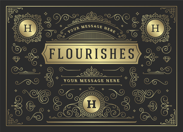 复古装饰，漩涡和卷轴装饰图片下载