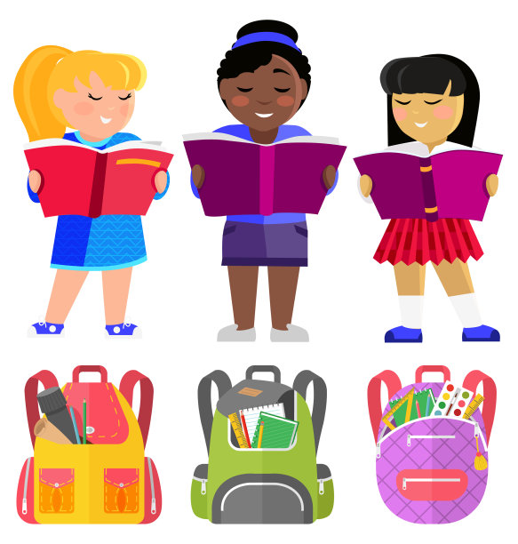 学生或小学生拿着书和书包图片下载