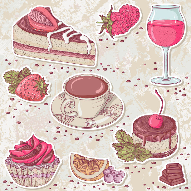 用甜点和饮料贴贴纸图片下载