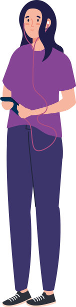 年轻女子戴着耳机和智能手机图片下载