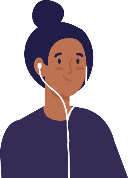 年轻女子戴着耳机，背景是白色图片下载