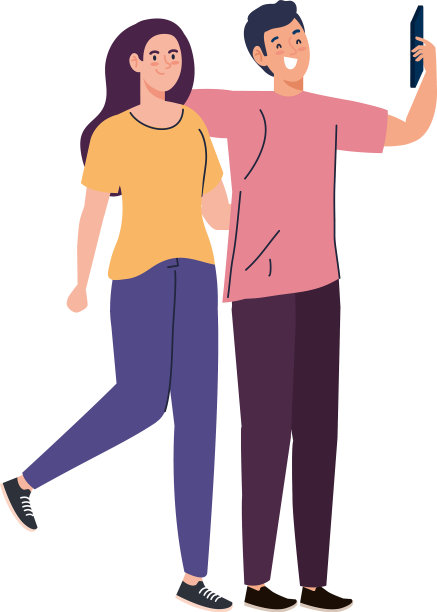 一对幸福的情侣在白色背景上自拍图片下载