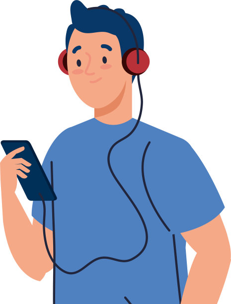 年轻男子使用耳机和智能手机白色图片下载