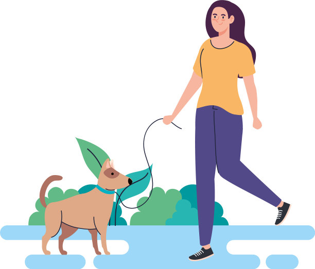 一个年轻女子在户外遛狗图片下载