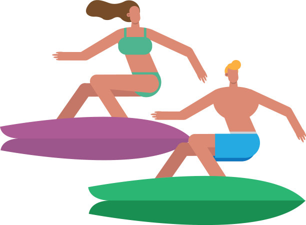 年轻夫妇穿着泳衣冲浪图片下载