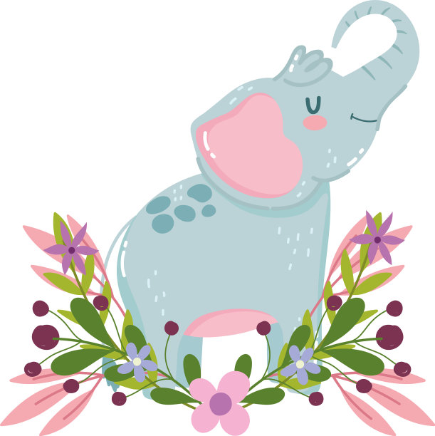 可爱的动物，大象，花朵，树叶，大自然图片下载