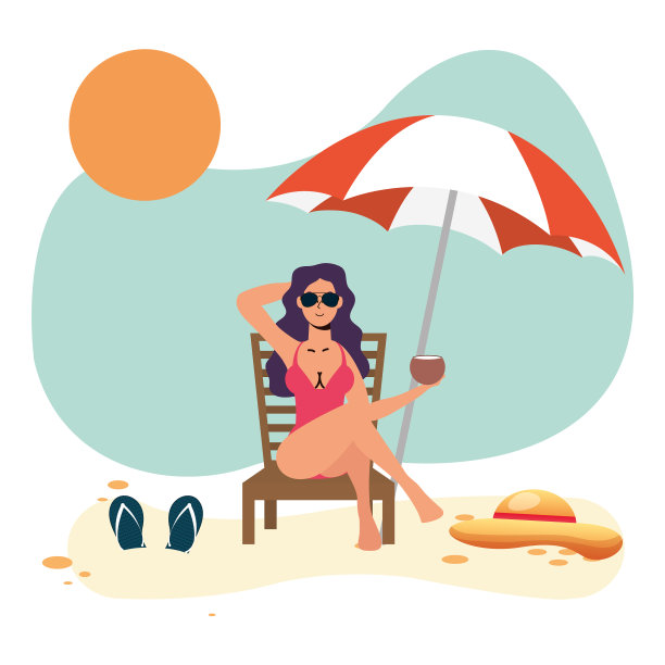 穿着泳衣坐在沙滩上的漂亮女人图片下载