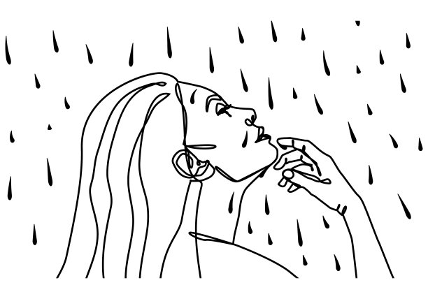 一个长发少女站在雨中图片下载