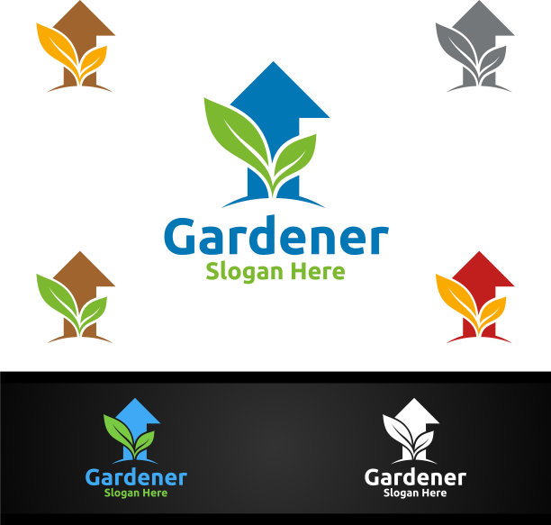 生长园丁标志与绿色花园图片下载