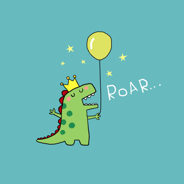 卡通小恐龙国王拿着气球图片下载