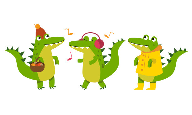 可爱的绿色鳄鱼听着音乐图片下载