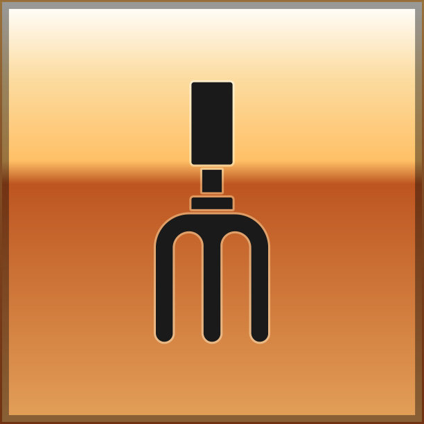 黑色花园耙图标孤立在黄金背景图片下载