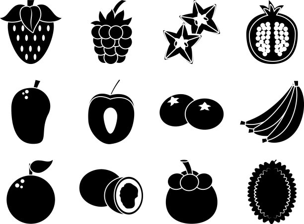 香蕉和健康水果图标设置剪影图片下载