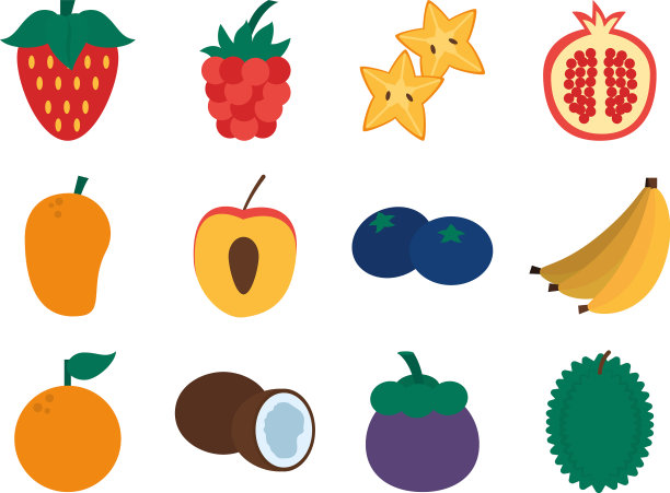 香蕉和健康水果图标设置扁平风格图片下载