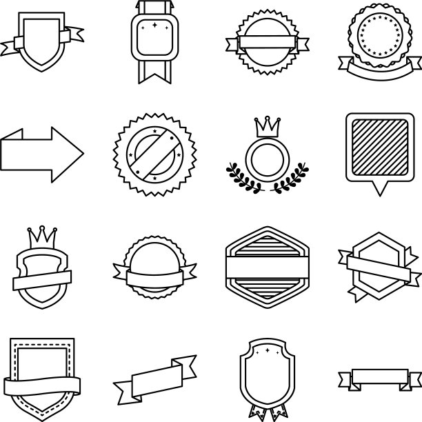 图标设置装饰盾牌和印章邮票图片下载