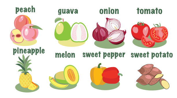 蔬菜和水果图标在平坦的风格图片下载