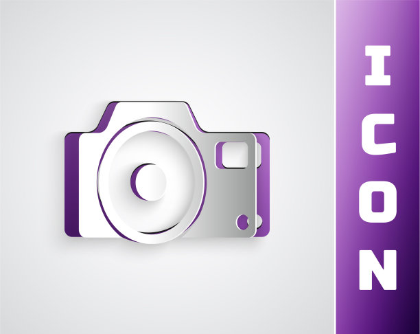 剪纸照片相机图标孤立在灰色图片下载