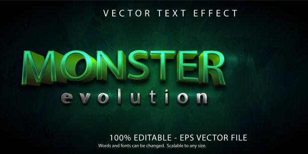 怪物进化文本游戏风格的可编辑文本图片下载