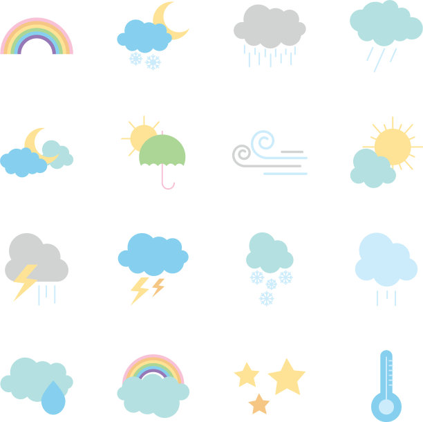 图标设置彩虹和天气平坦的风格图片下载