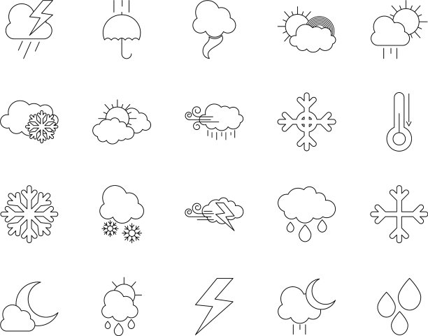 雷声和天气图标设置线条风格图片下载