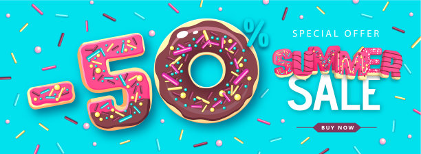 五颜六色的夏日大促销海报，上面有甜甜圈图片下载