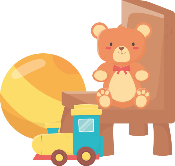 孩子们用球玩具玩具泰迪熊坐在椅子上图片下载