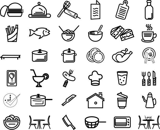 餐厅和食物线图标设置图片下载