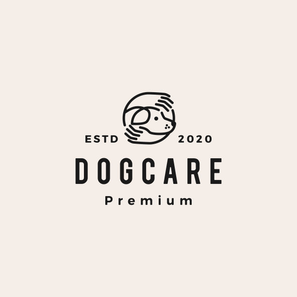 狗照顾手嬉皮士复古标志图标图片下载