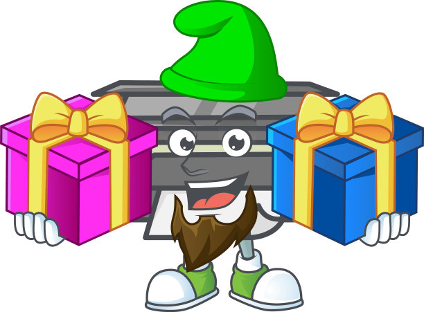 一个迷人的打印机卡通与两盒礼物图片下载