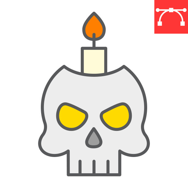 骷髅头配蜡烛色线和万圣节图标图片下载