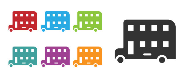 黑色双层巴士图标隔离在白色上图片下载