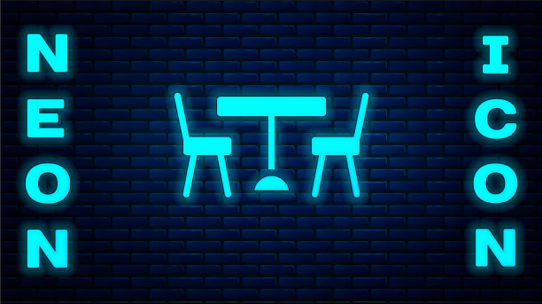 发光的霓虹灯野餐桌，上面都有椅子图片下载