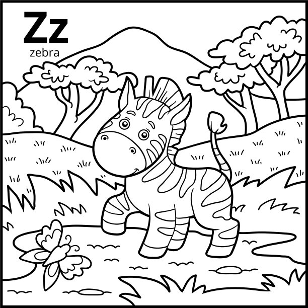 着色书无色字母字母z斑马图片下载