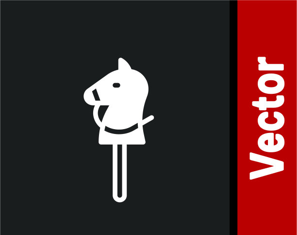 白色玩具马图标孤立在黑色背景图片下载