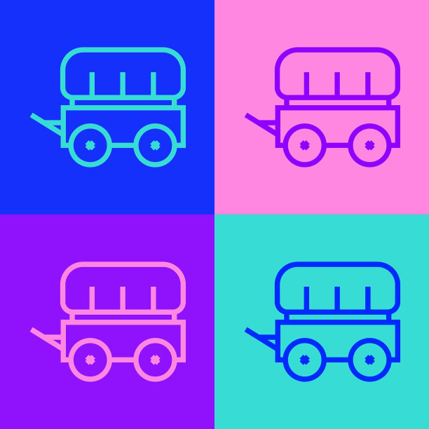 波普艺术线狂野西部覆盖马车图标孤立图片下载