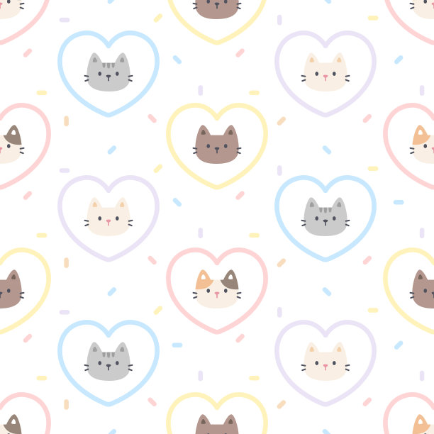 可爱的猫粉心无缝图案背景图片下载