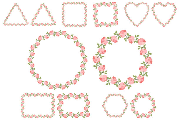 经典的粉红玫瑰和绿叶花环图片下载