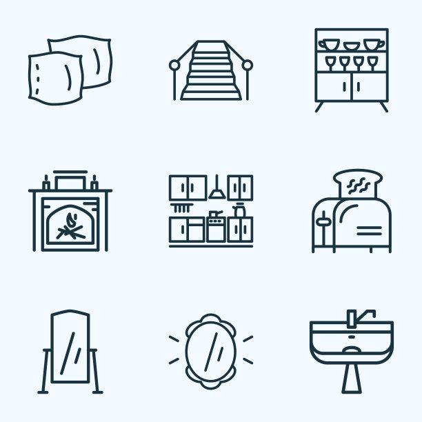 家居装饰图标线条风格设置与地板图片下载
