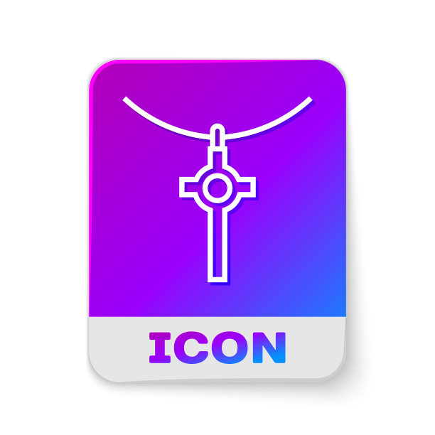 白线基督教十字架上链图标孤立图片下载