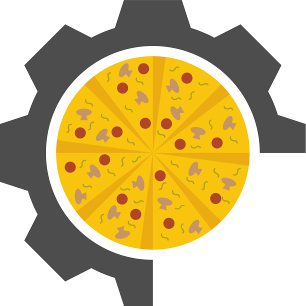 披萨标志图标设计与齿轮概念披萨图片下载