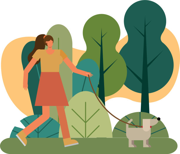 年轻女子与宠物散步练习活动图片下载