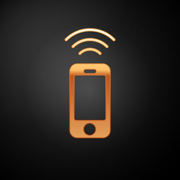 金色无线智能手机图标孤立在黑色图片下载