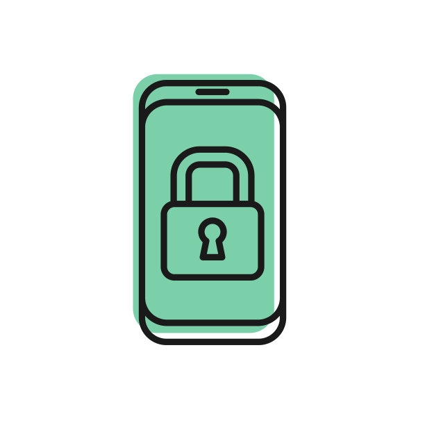 黑线智能手机与关闭的挂锁图标图片下载