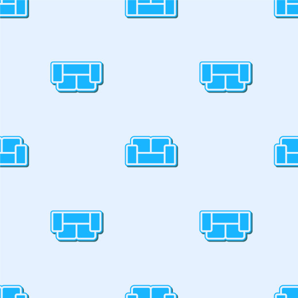 蓝色线条沙发图标隔离无缝图案上图片下载