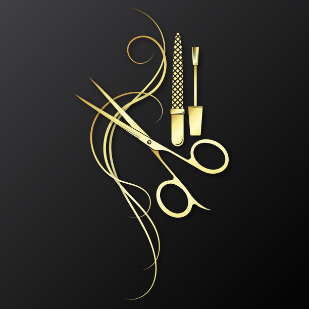 美甲和足疗剪刀的金色象征图片下载