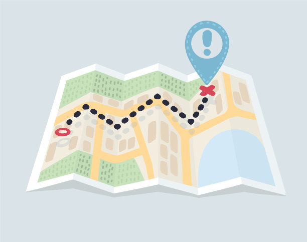 折叠地图导航与红色点图片下载