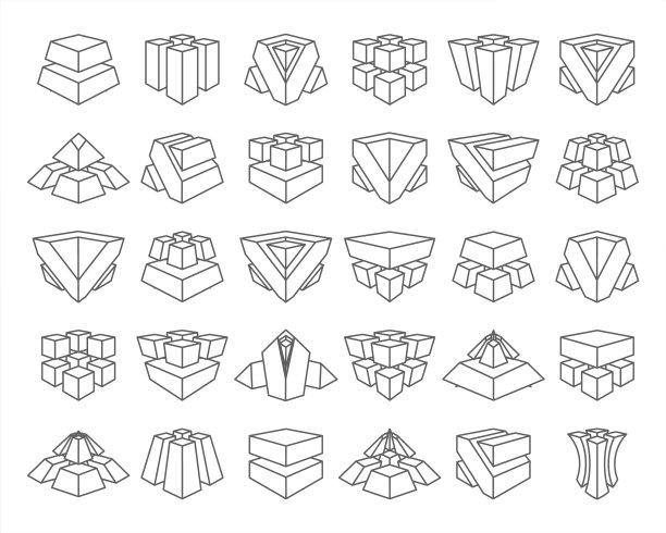 线性艺术抽象立方体几何孤立集图片下载