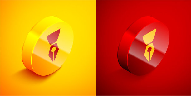 等距钢笔笔尖图标孤立在橙色上图片下载