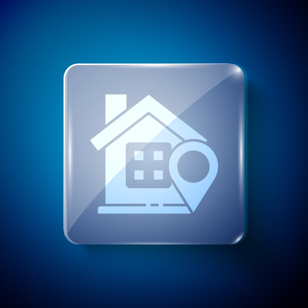 白色地图指针与房子图标隔离在蓝色图片下载